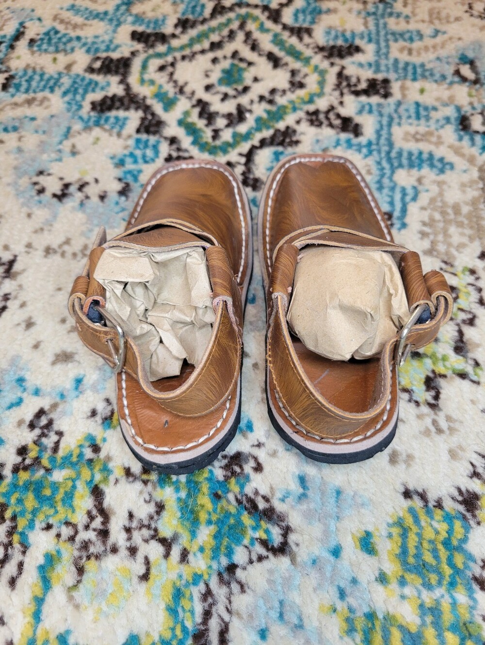 Handcrafted Rich Brown Leather Slingback Peshawari Chappals Sandals, Toddler 5 - Picture 4 of 5